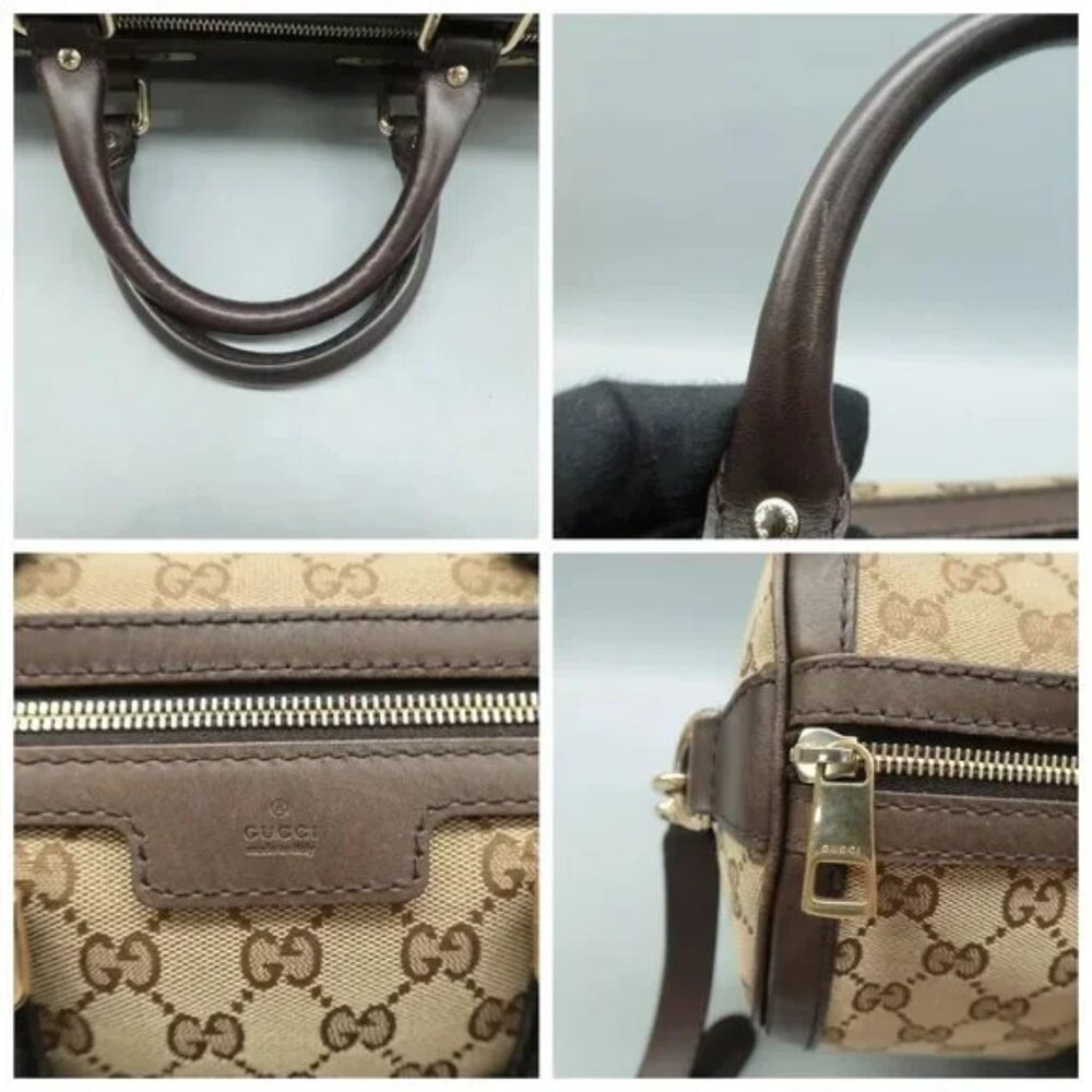 100% Authentic GUCCI Boston Brown GG Cloth Satchel 586-092624 - Picture 7 of 12